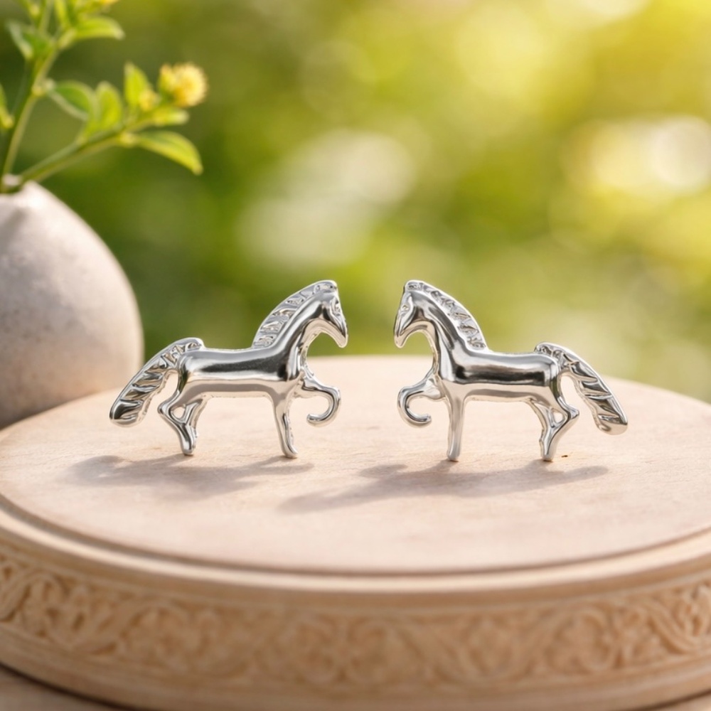 Tiny Horse Earrings Solid Sterling Silver 925 , Little Girl Earring , Small Stud